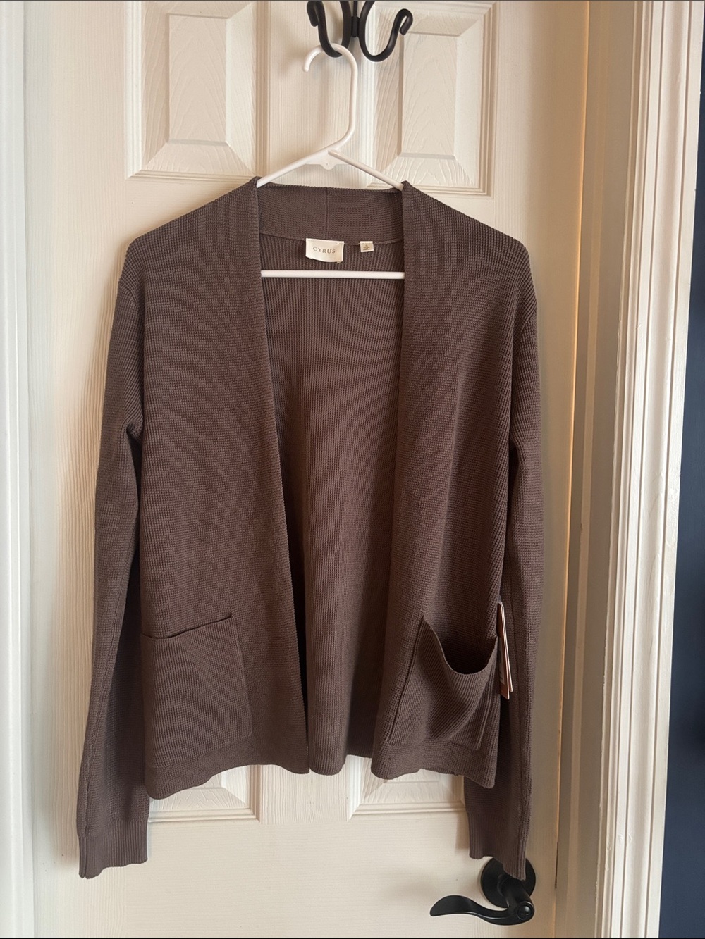 Cute Open-Front Brown Knit Cardigan